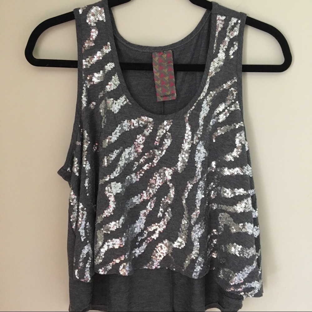 Sequin Zebra Print Crop Top